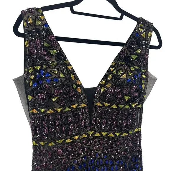 Jovani Style 04807 Black Multi Color Sequin Fit and Flare Gown Women's 8 - Picture 4 of 13